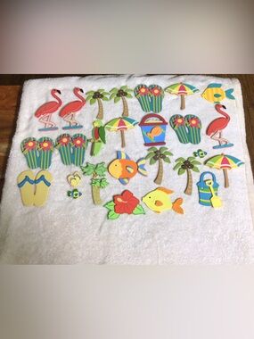 Colorful Beach Tropical wood pieces- Summer Flip Flops, Flamingos, Fish